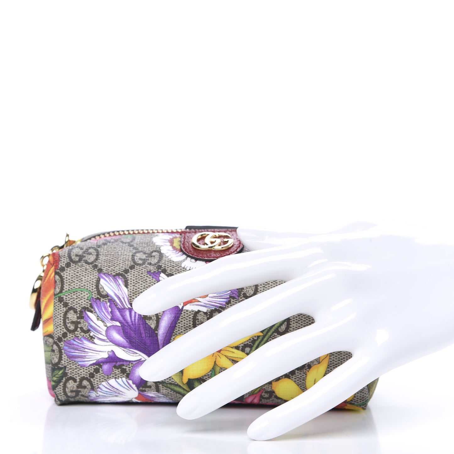 Soft GG Supreme Monogram Flora Calfskin Small Ophidia Cosmetic Case Beige Ebony Multicolor Rosso