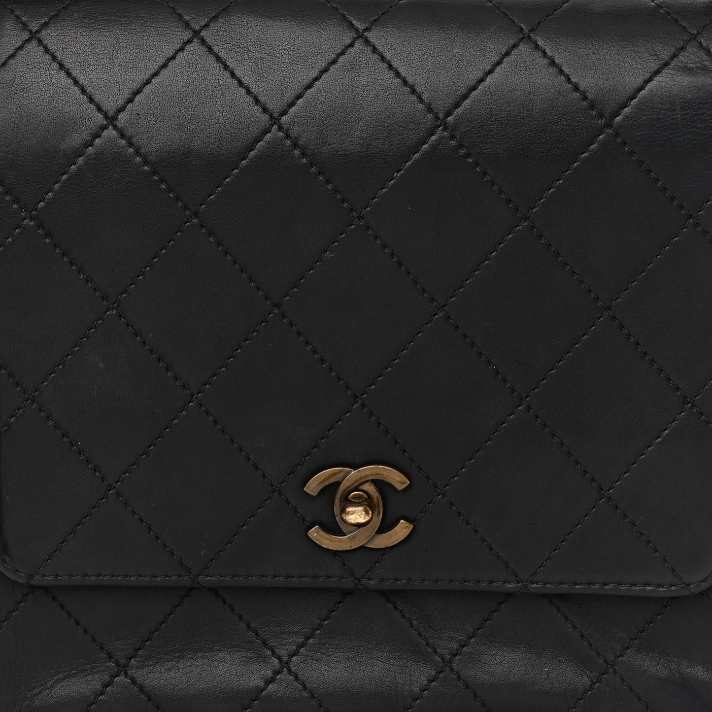 Lambskin Quilted CC Flap Shoulder Bag Black
