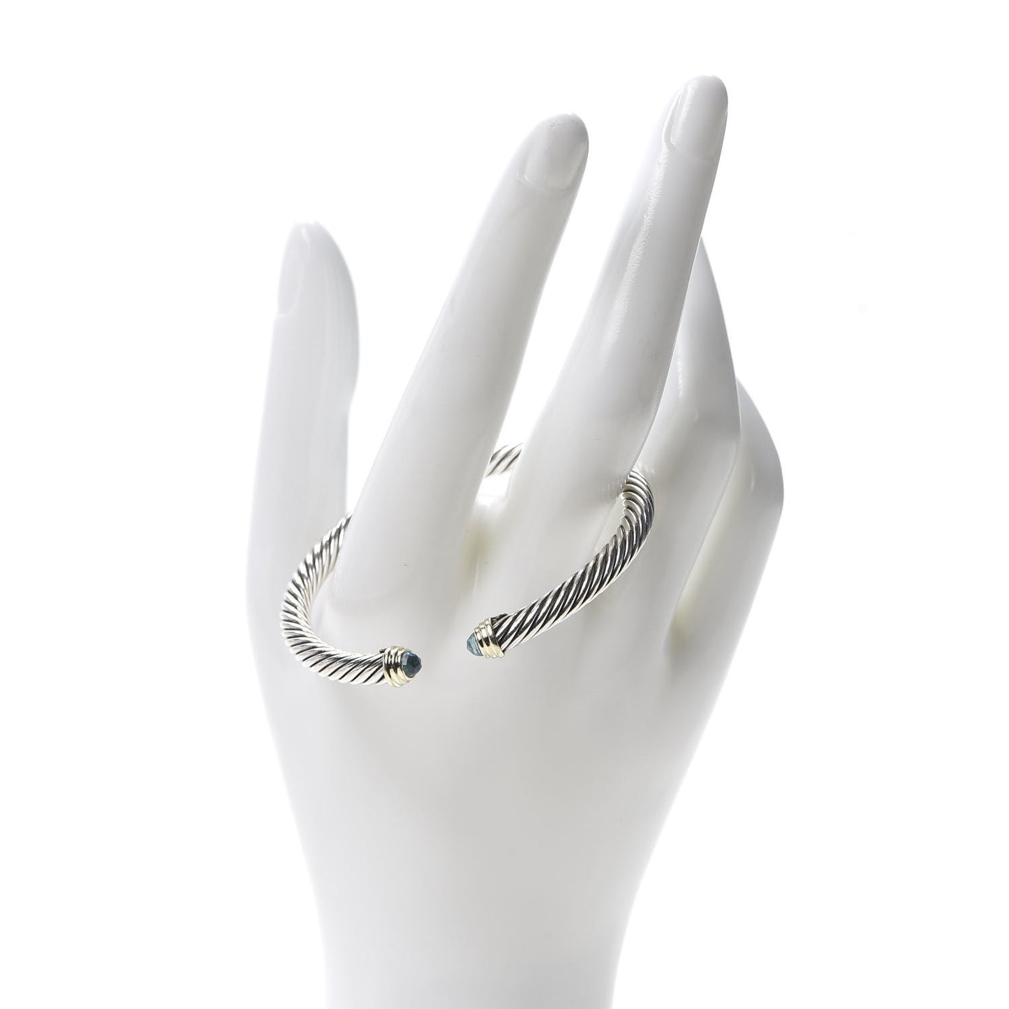 Sterling Silver 14K Yellow Gold Blue Topaz 5mm Cable Classics Petite Color Bracelet