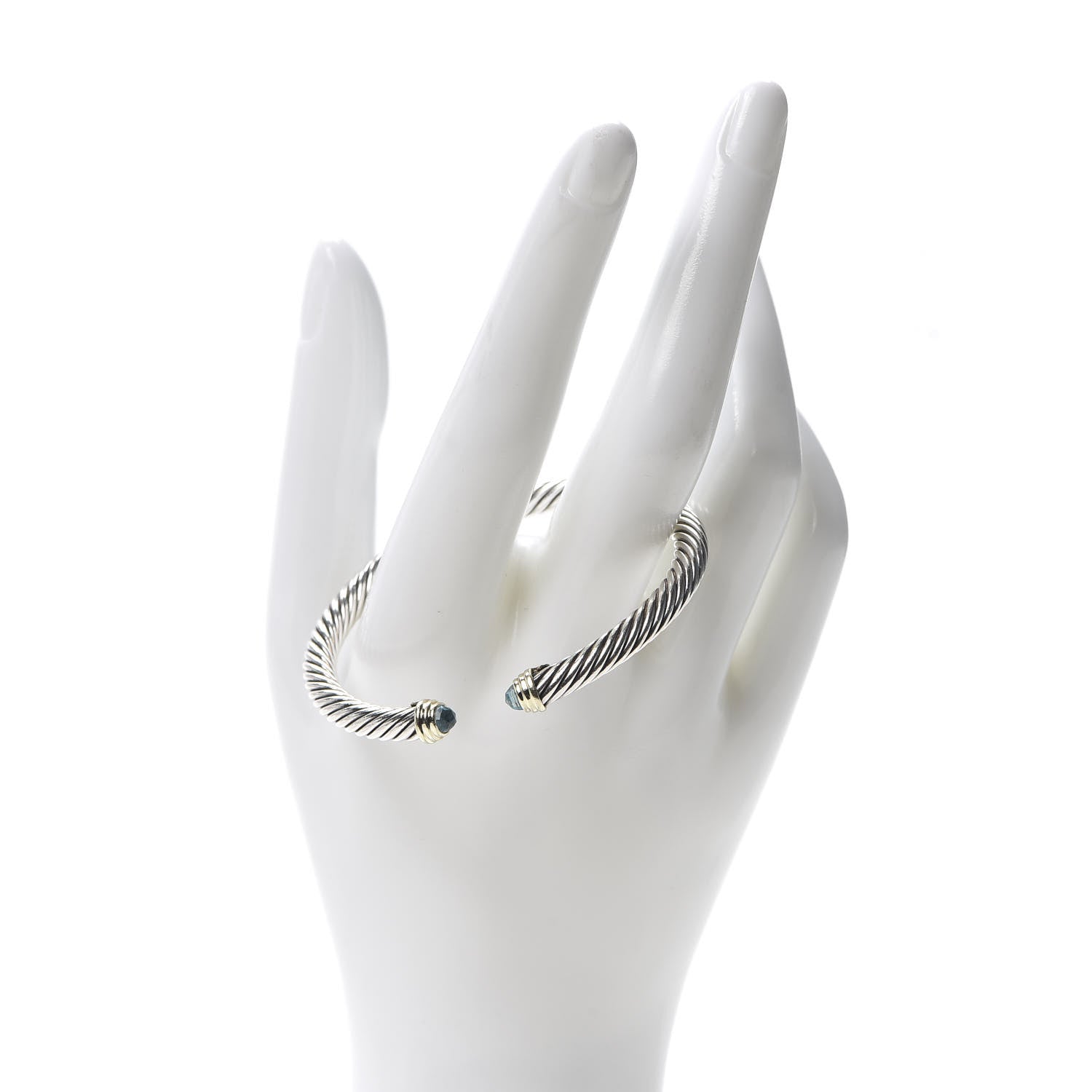 David Yurman Sterling Silver 14K Yellow Gold Blue Topaz 5mm Cable Classics Petite Color Bracelet 2 of 4