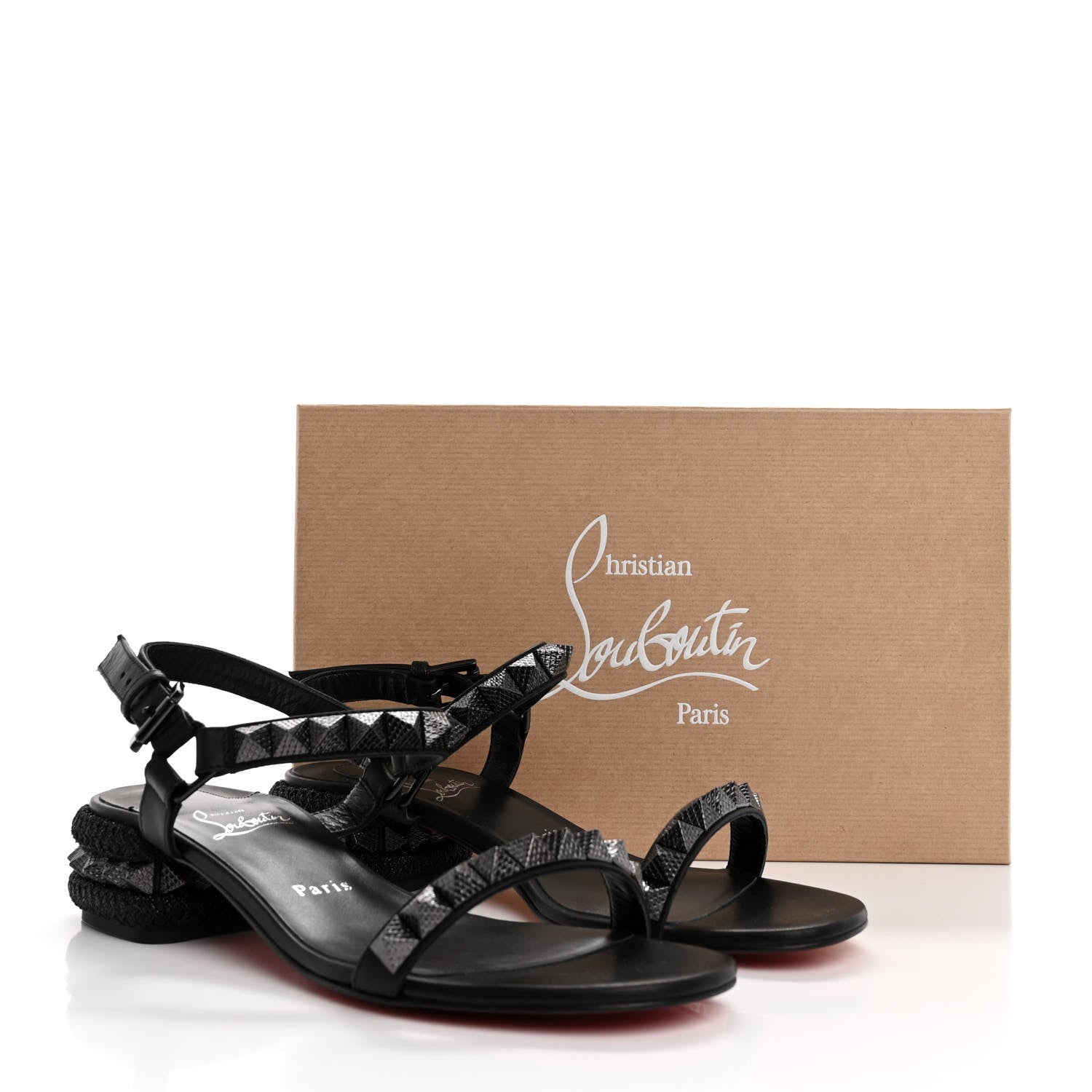 Christian Louboutin Waxed Calfskin Pyrasand 30mm Strappy Sandals 38 Black 9 of 9