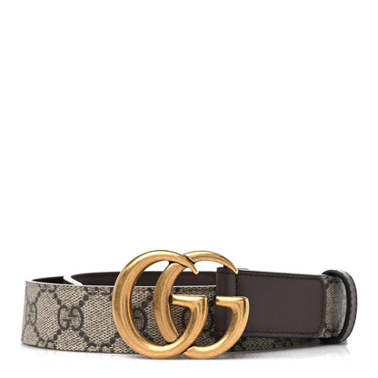 Gucci GG Supreme Monogram Matte Plutone Calfskin Double G 30mm Belt 75 30 Beige Ebony New Acero 1 of 4