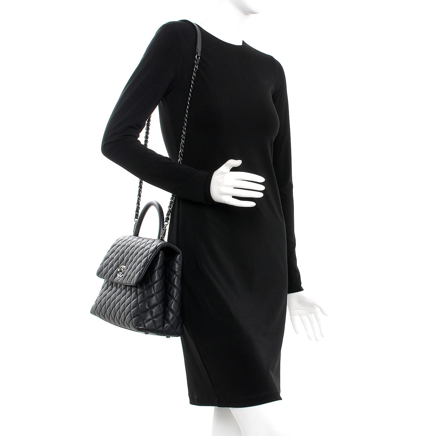 Caviar Quilted Medium Coco Handle Flap Black