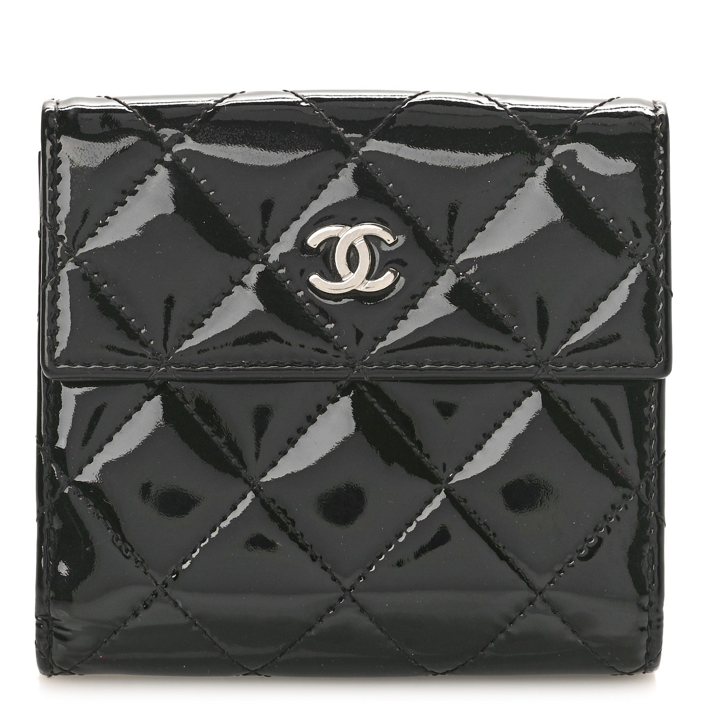 Patent Quilted Compact French Flap Wallet Black