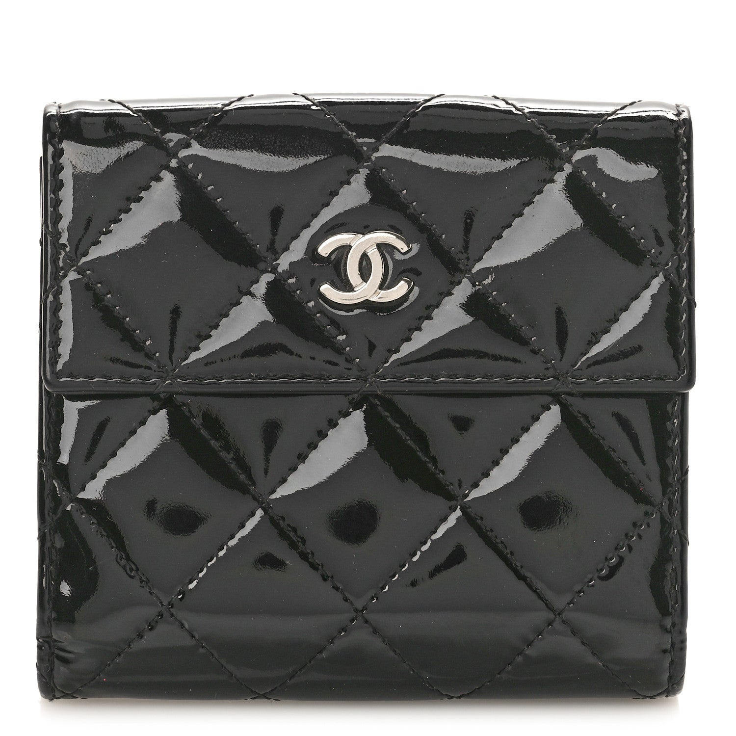 Chanel Patent Quilted Compact French Flap Wallet Black 1 of 10