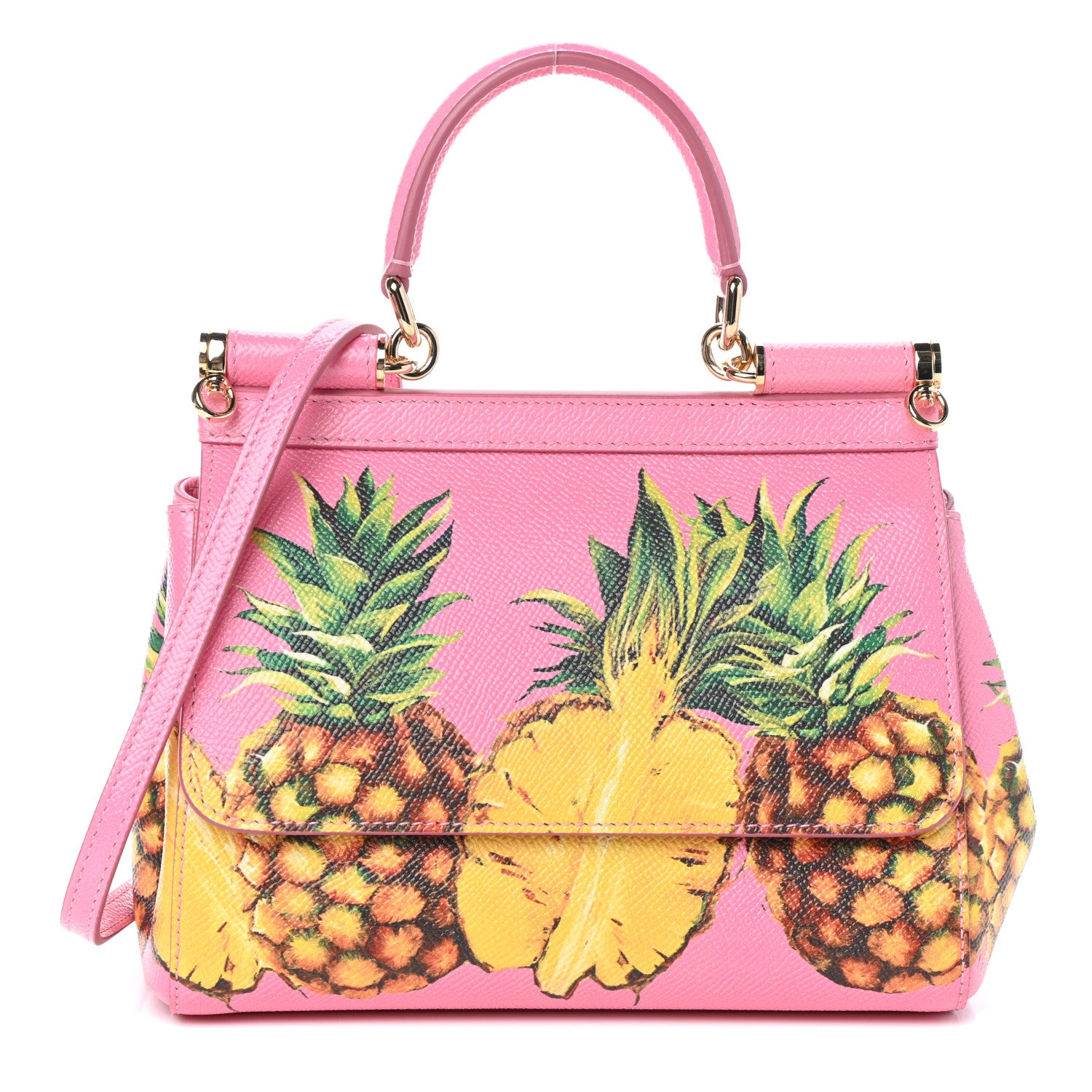 Dolce & Gabbana Dauphine Pineapple Print Small Miss Sicily Satchel Rosa 1 of 8