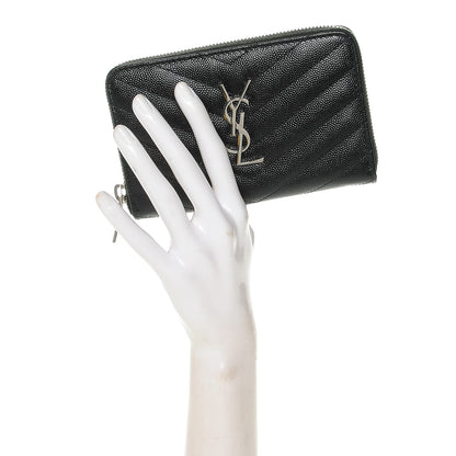 Saint Laurent Grain De Poudre Matelasse Chevron Monogram Zip Around Wallet Black 2 of 6