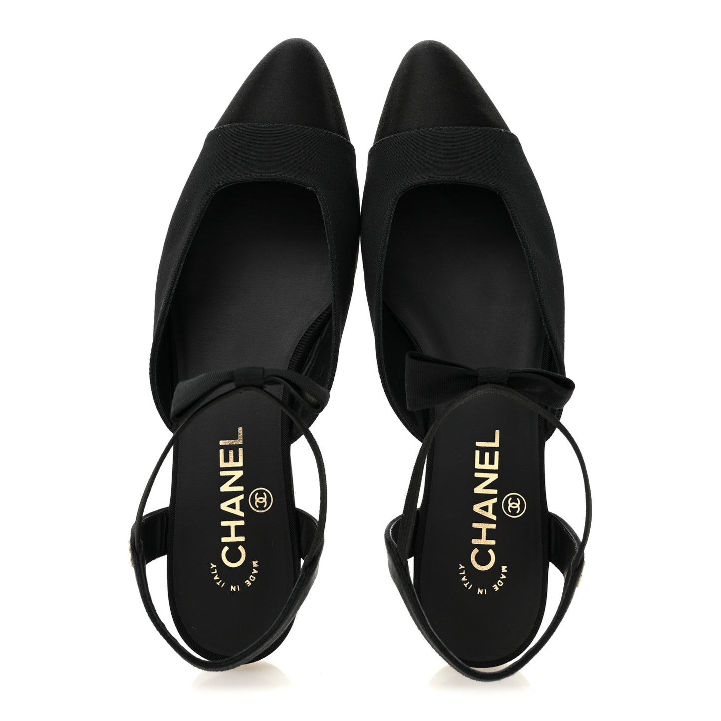 Satin Slingback Cap Toe Bow Flats 39.5 Black