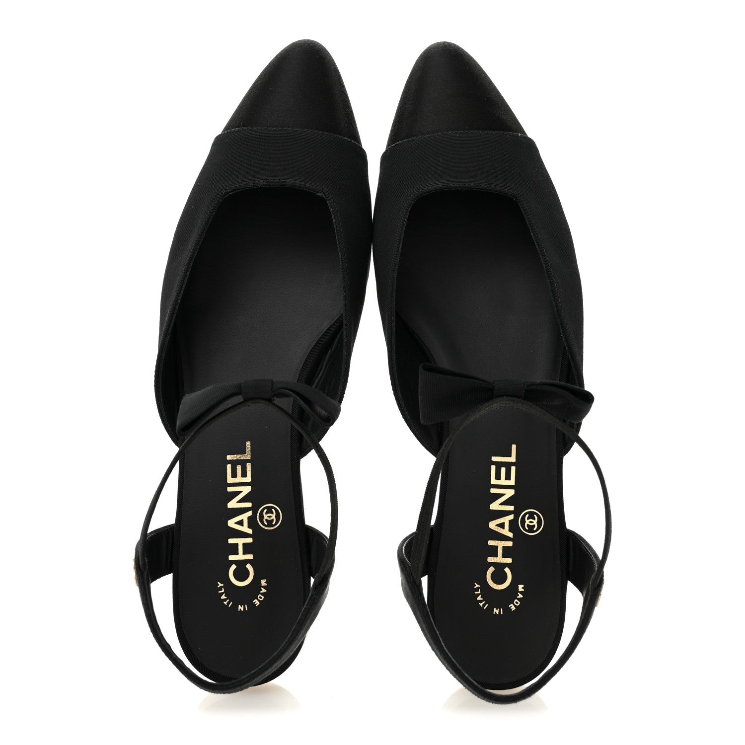 Chanel Satin Slingback Cap Toe Bow Flats 39.5 Black 2 of 10