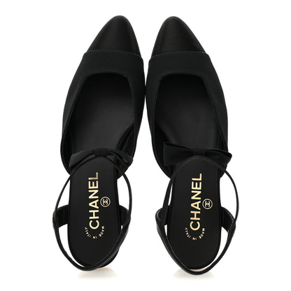 Chanel Satin Slingback Cap Toe Bow Flats 39.5 Black 2 of 10