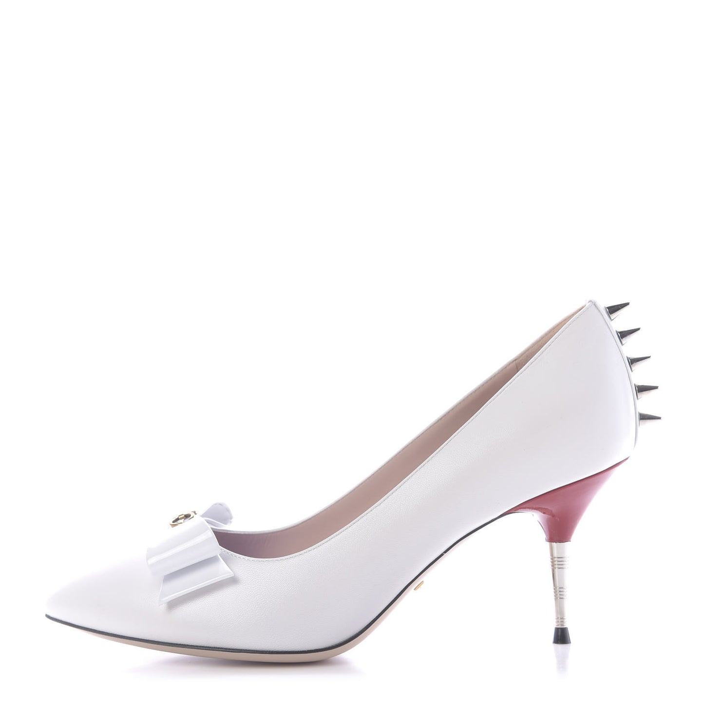 Calfskin GG Bow Sadie Spike Mid Heel Pumps 38 White