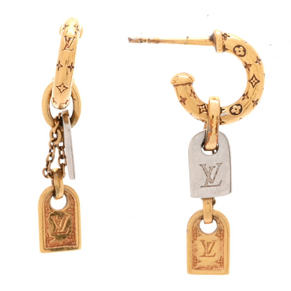 Louis Vuitton Nanogram Tag Drop Hoop Earrings Gold Silver 1 of 3