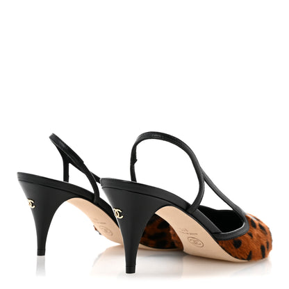 Chanel Pony Hair Lambskin Cap Toe CC Slingback Pumps 37 White Brown Black 5 of 10