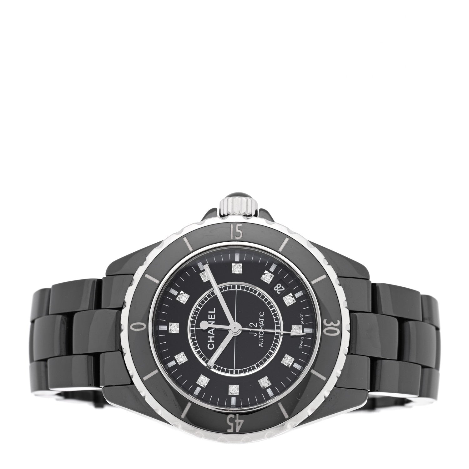 Chanel Stainless Steel Ceramic Diamond 38mm J12 Automatic Watch Black Black 2 of 5