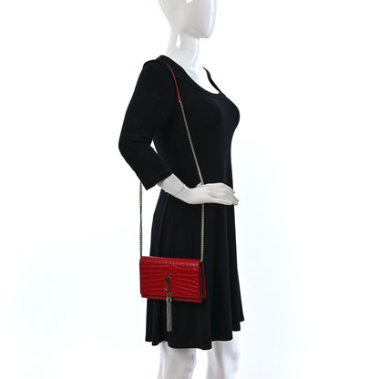 Saint Laurent Calfskin Crocodile Embossed Kate Monogram Tassel Chain Wallet Rouge Eros 2 of 10