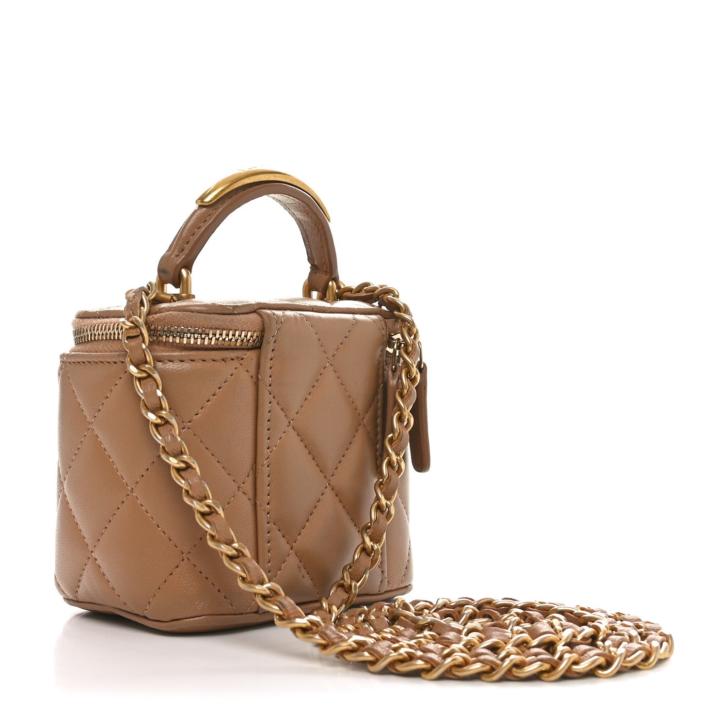 Chanel Lambskin Quilted Metal Mini Top Handle Vanity Case With Chain Beige 2 of 11