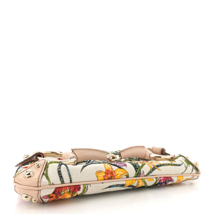Gucci Canvas Flora Floral Beaded Small Horsebit Chain Clutch White Multicolor 4 of 13