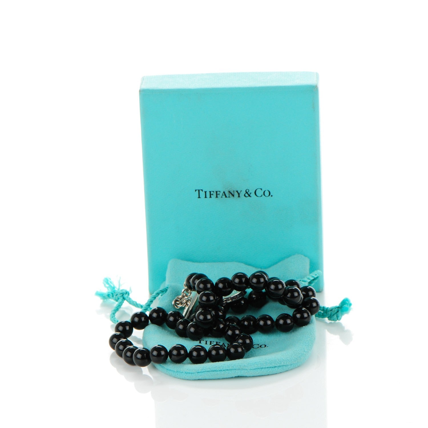 Tiffany Sterling Silver Black Onyx Bead Toggle Necklace 5 of 5