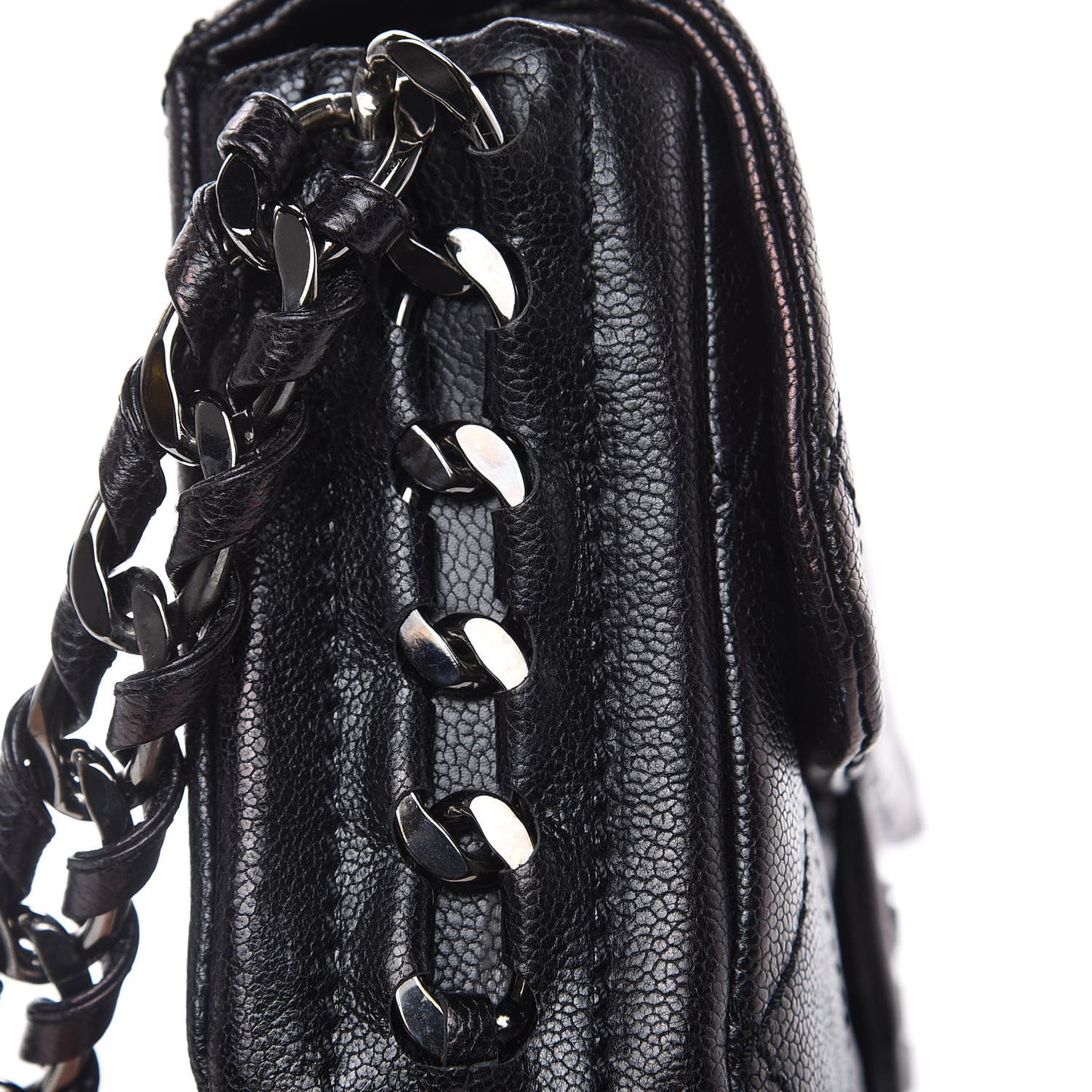 Glazed Caviar Quilted Modern Chain Flap Black