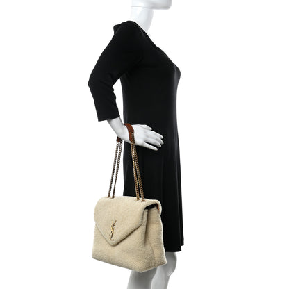 Saint Laurent Shearling Medium Loulou Shoulder Bag Natural 2 of 13