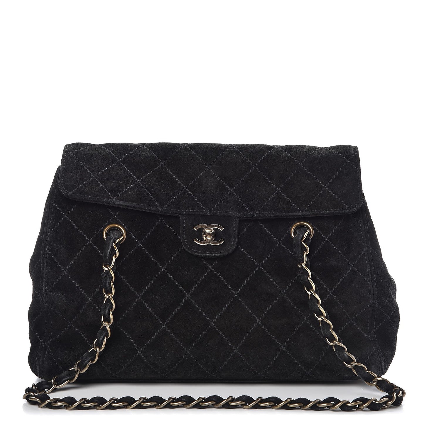 Suede Stitched Single Flap Black