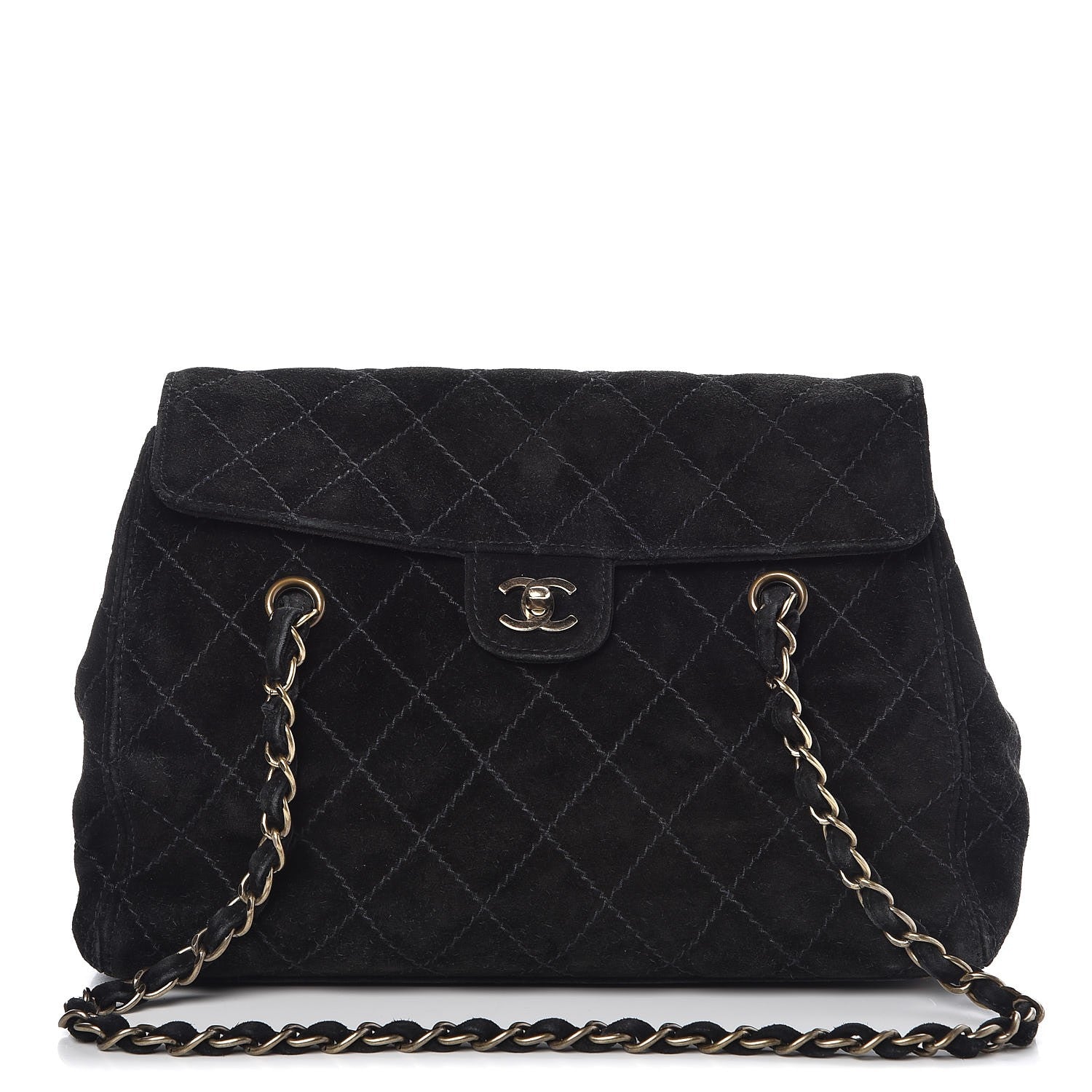 Chanel Suede Stitched Single Flap Black 1 of 15