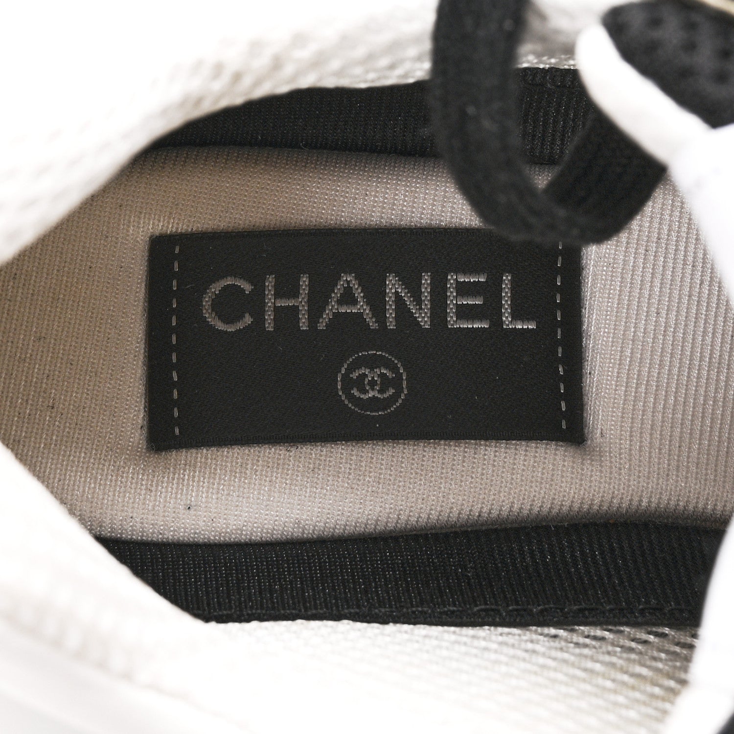Chanel Mesh Suede Grained Calfskin Womens CC Sneakers 37 Black White 7 of 8