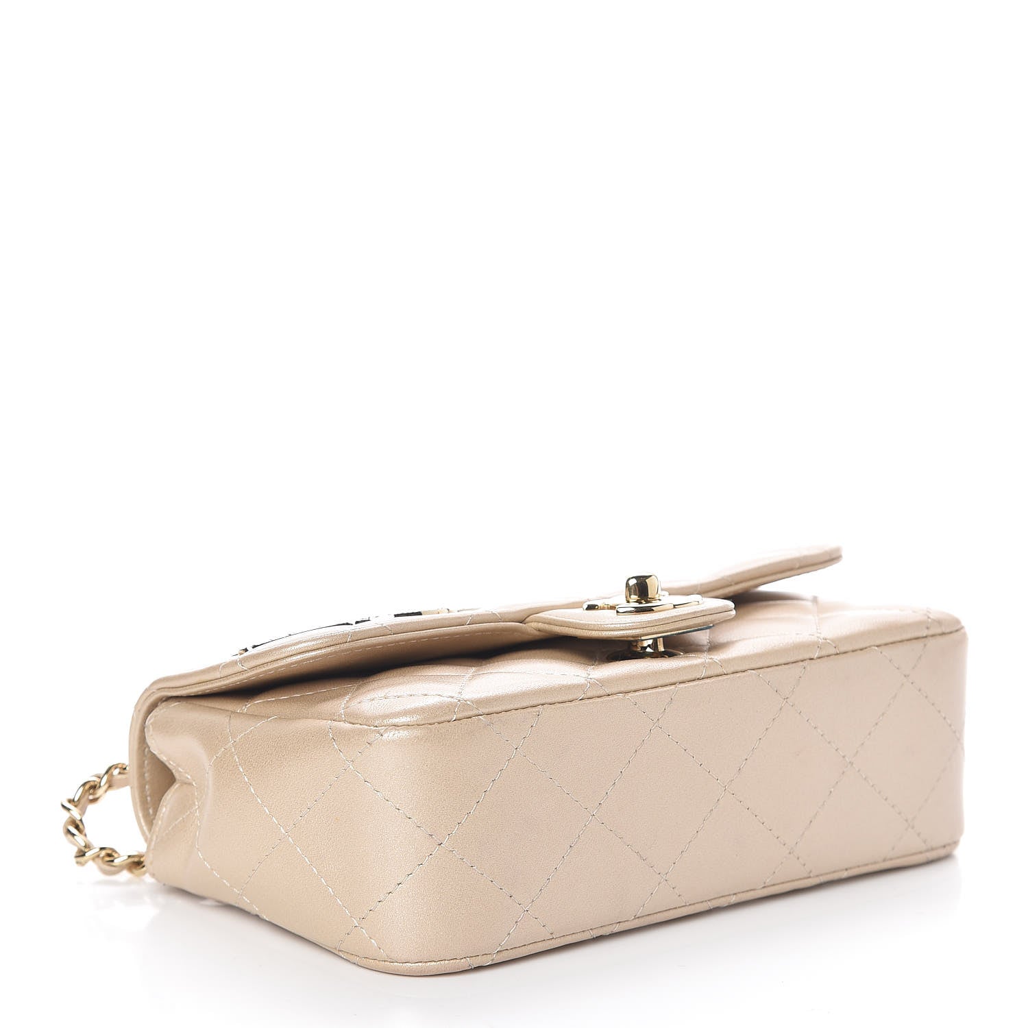 Chanel Metallic Lambskin Quilted Extra Mini V For Victory Flap Light Gold 4 of 11