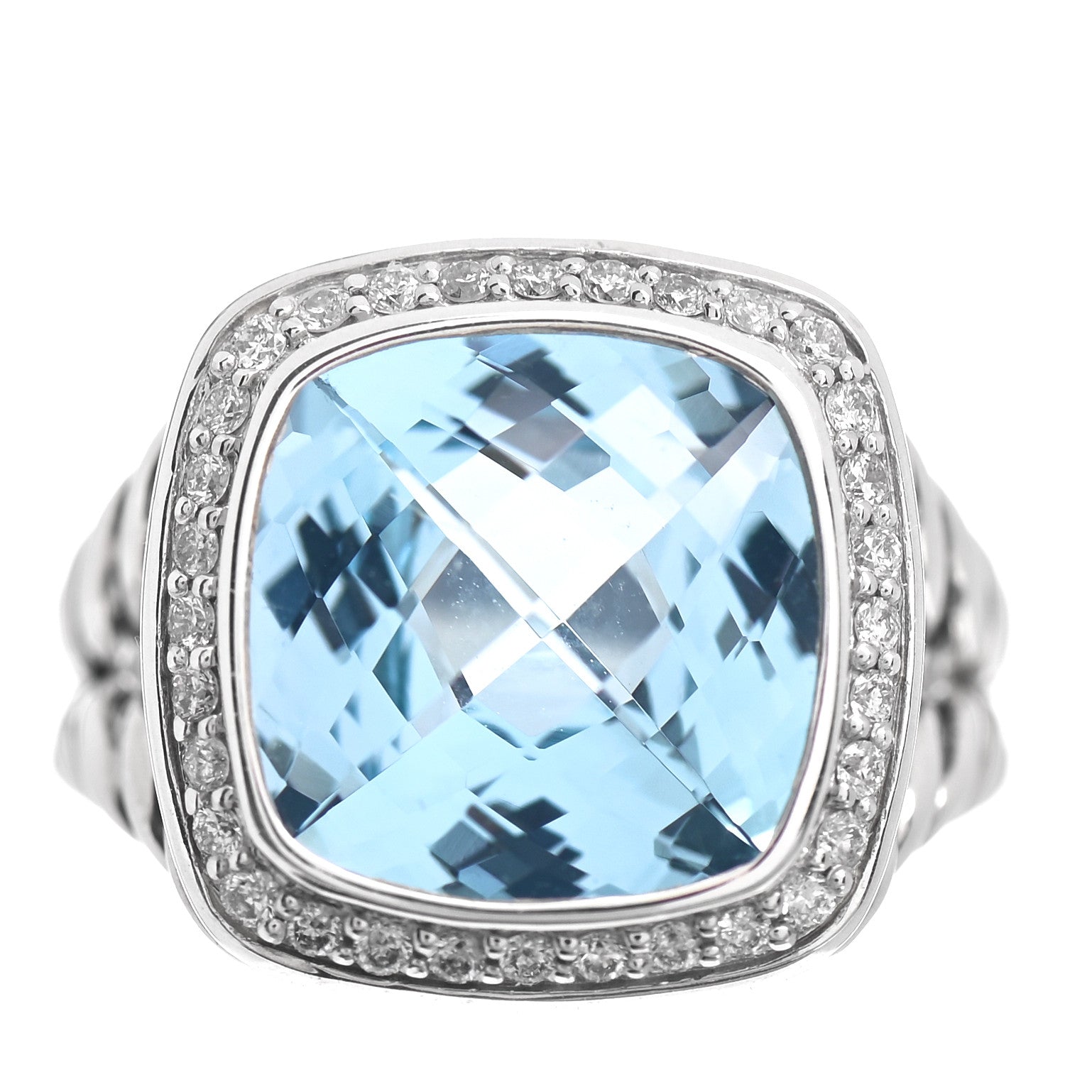 David Yurman Sterling Silver Diamond Blue Topaz 11mm Albion Ring 50 5.25 1 of 5