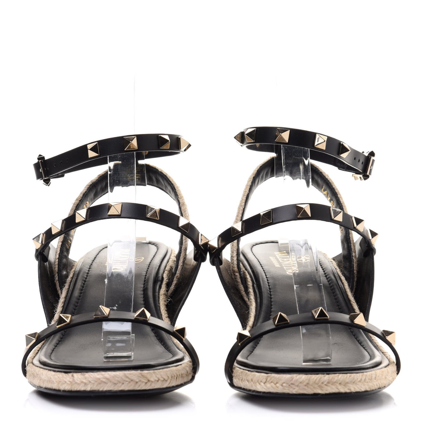 Calfskin Rockstud Ankle Strap Espadrille 10/60mm Sandals 39 Black