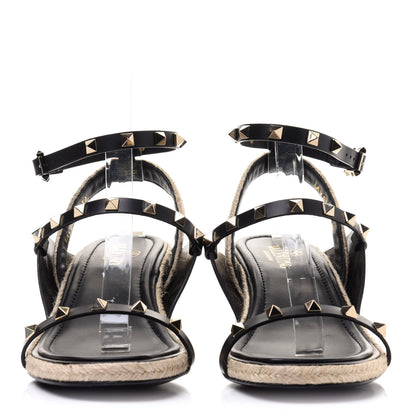 Valentino Garavani Calfskin Rockstud Ankle Strap Espadrille 10/60mm Sandals 39 Black 2 of 10