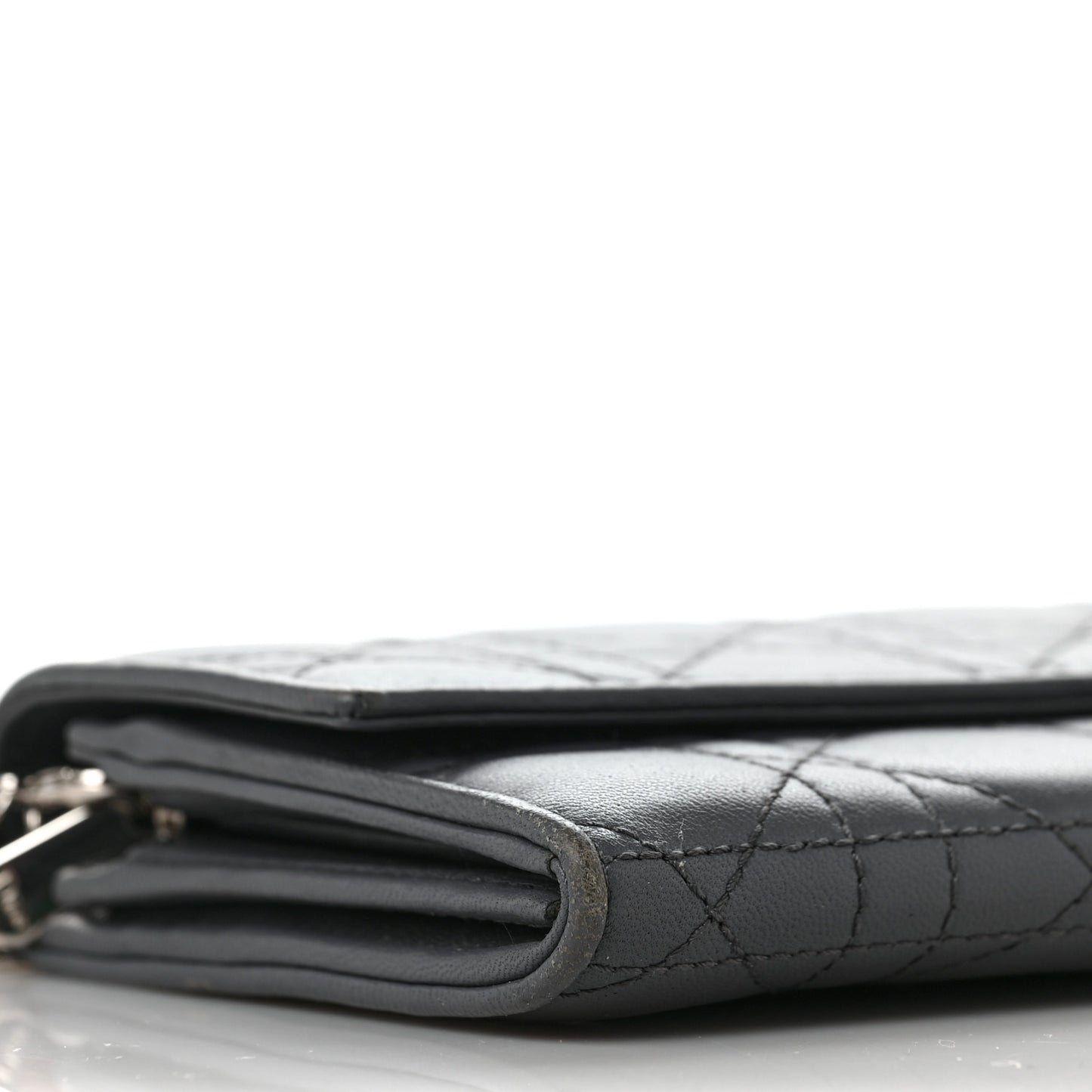 Lambskin Cannage Lady Dior Flap Wallet Grey