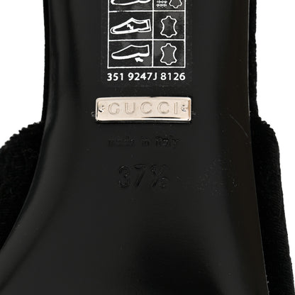 Gucci New Velvet Ashmir Regent Calfskin GG Monogram Square Toe Bow 45mm Slide Sandals 37.5 Black 8 of 9