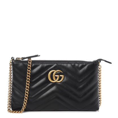 Gucci Calfskin Matelasse Mini GG Marmont Chain Bag Black 1 of 11