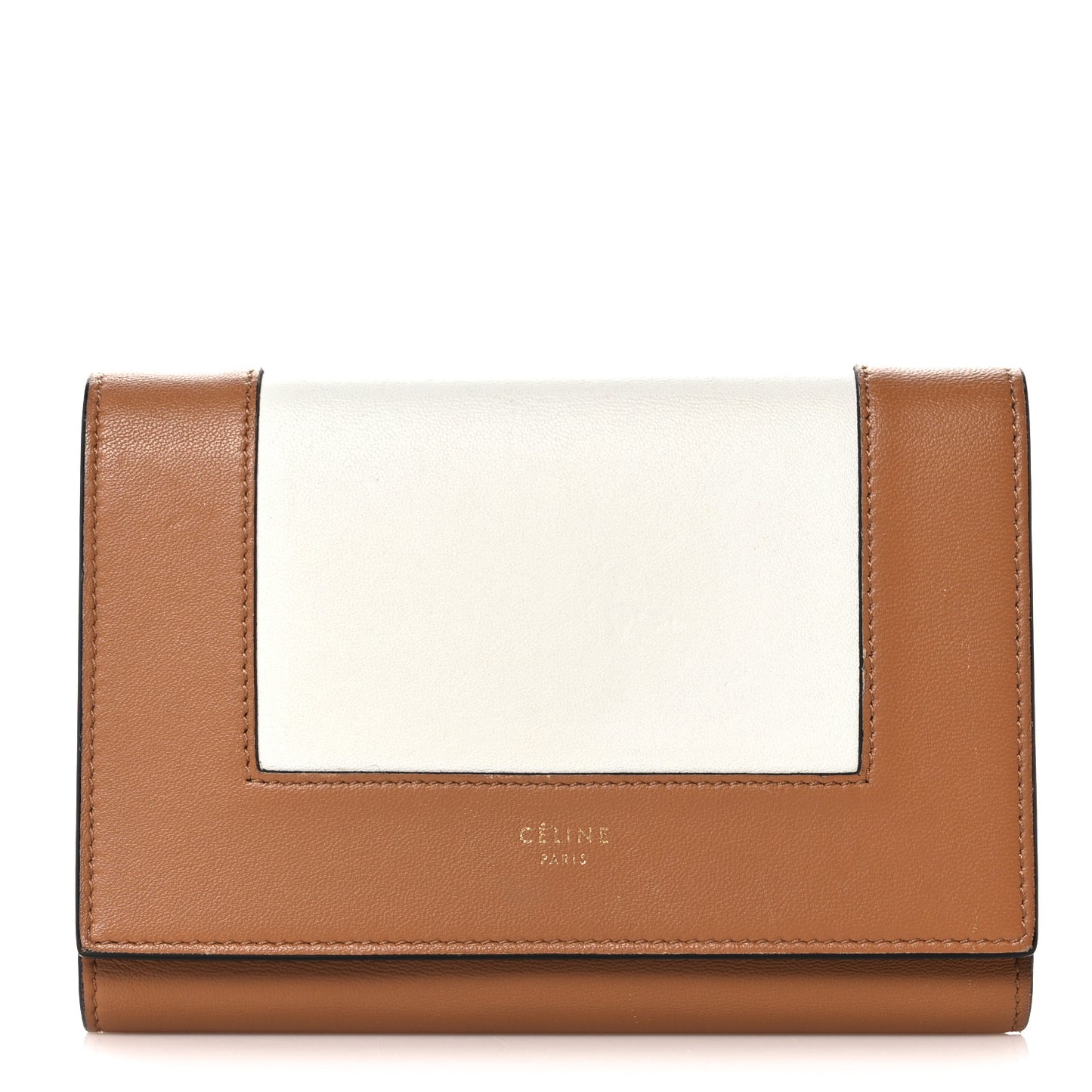 Smooth Lambskin Medium Frame Multifunction Wallet Tan Optic White