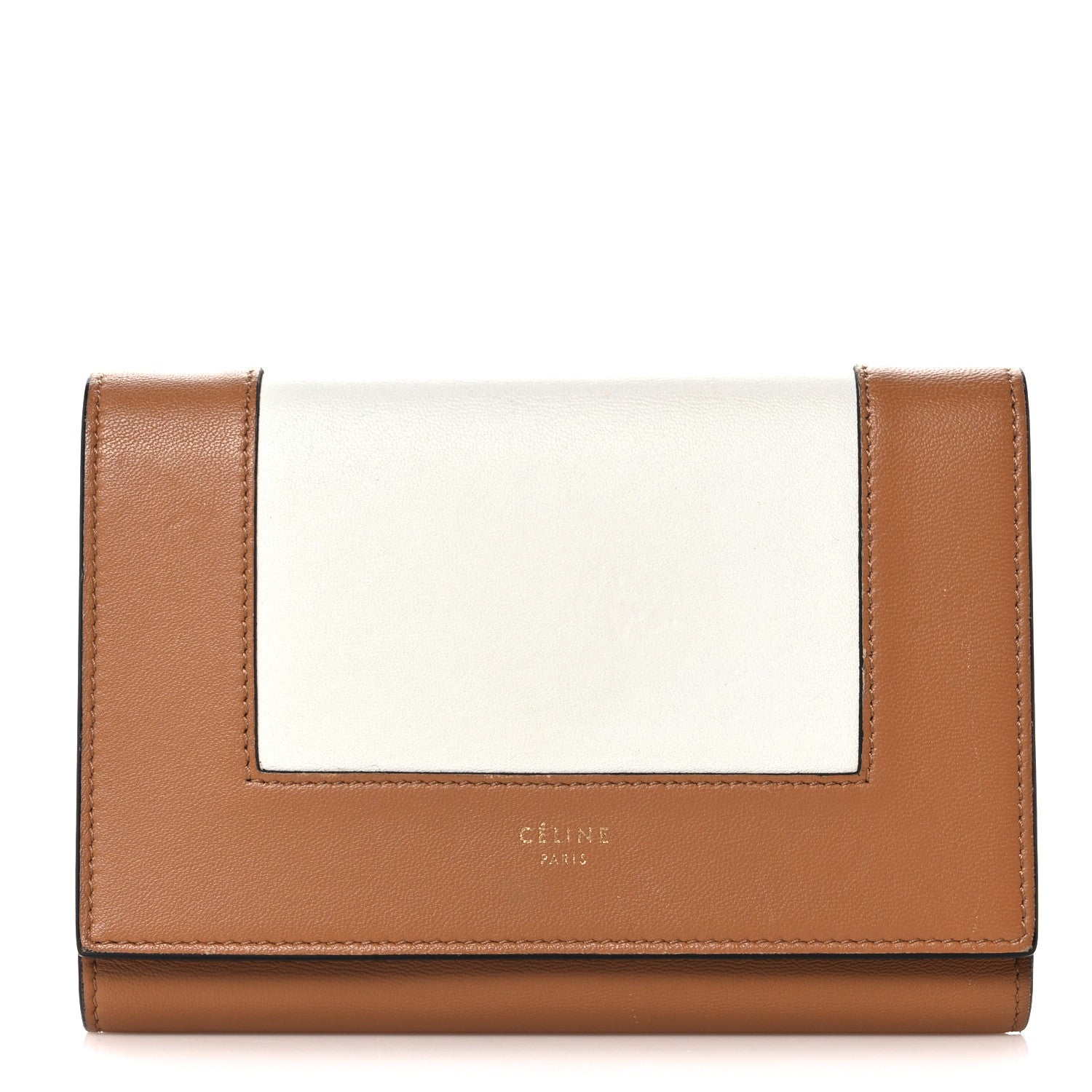 Celine Smooth Lambskin Medium Frame Multifunction Wallet Tan Optic White 1 of 13