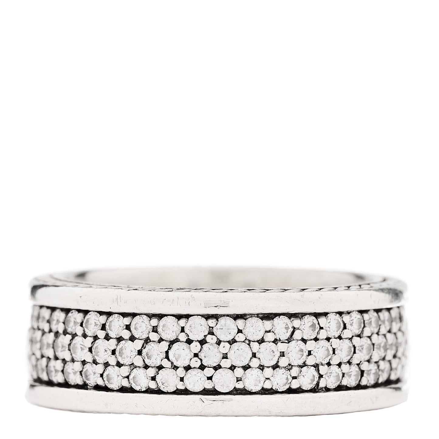 Sterling Silver Diamond Streamline Three-Row Band Ring 65 11
