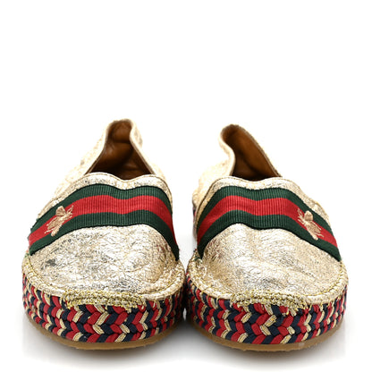 Gucci Galassia Web Bee Embroidered Espadrilles  36.5 Platino 3 of 10