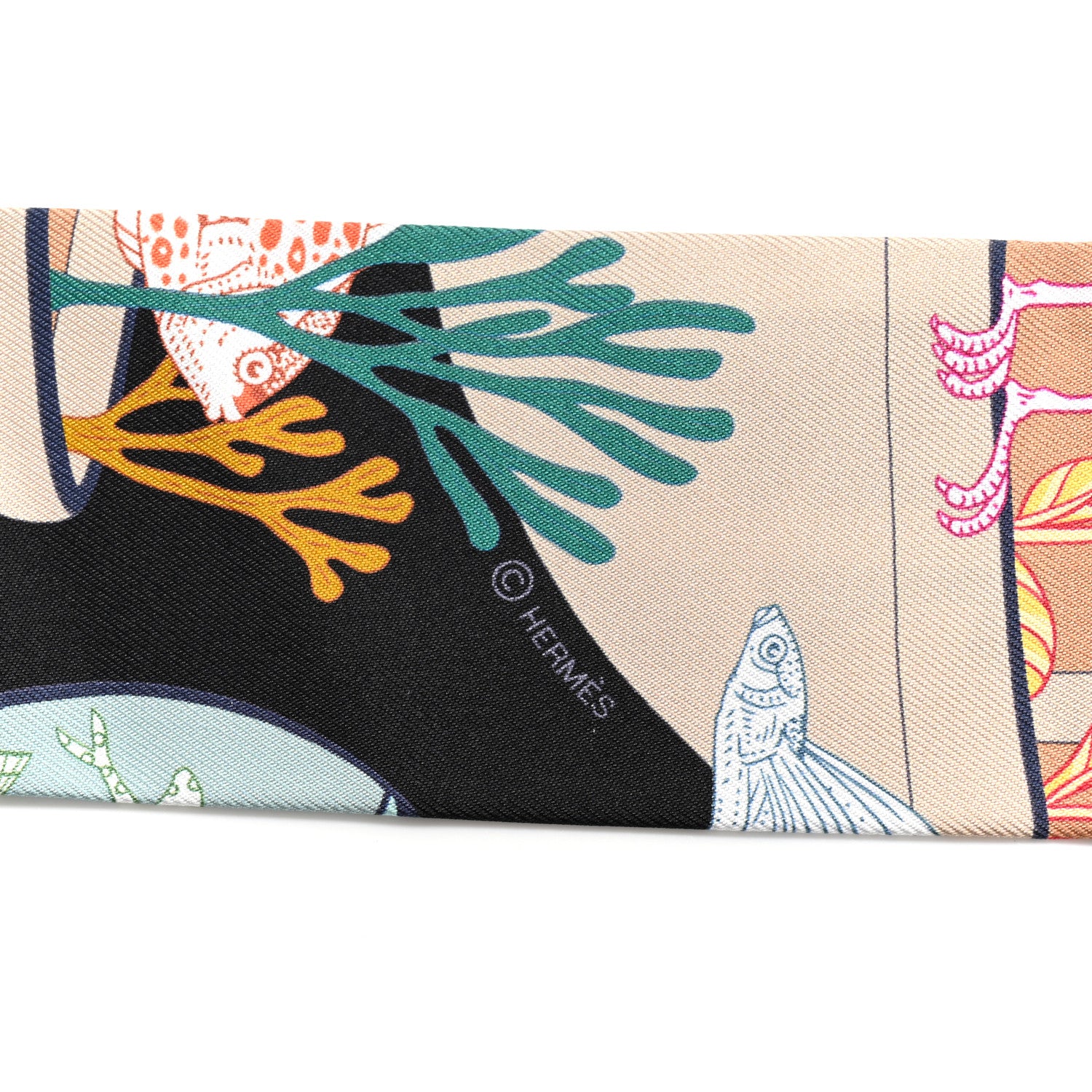 Hermes Silk Precious Paradise Twilly Black Beige Multicolor 8 of 8