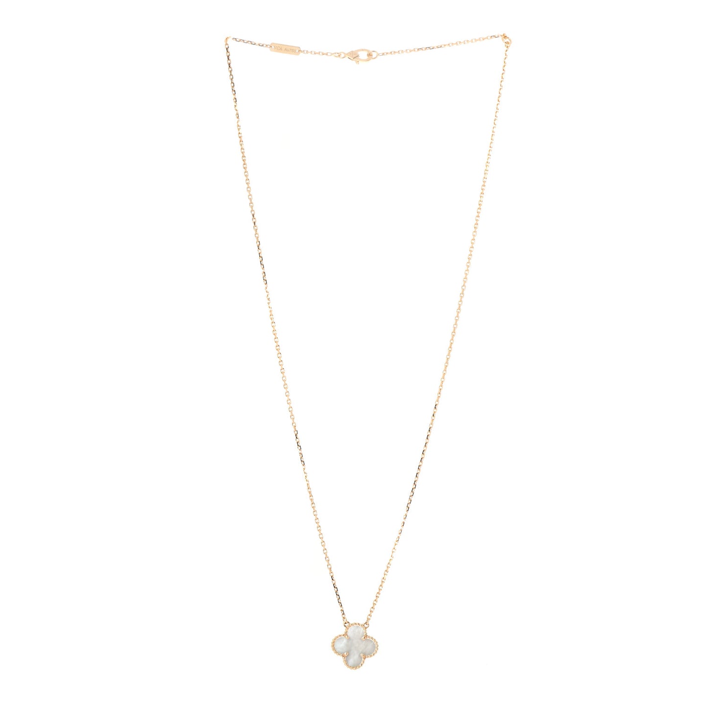 18K Yellow Gold Mother of Pearl Vintage Alhambra Pendant Necklace