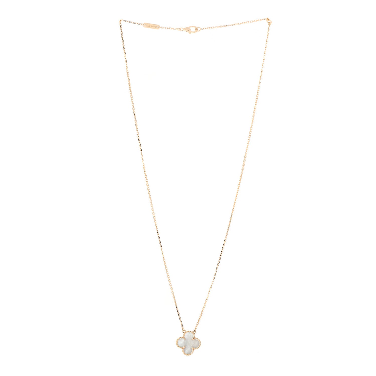 Van Cleef & Arpels 18K Yellow Gold Mother of Pearl Vintage Alhambra Pendant Necklace 3 of 7