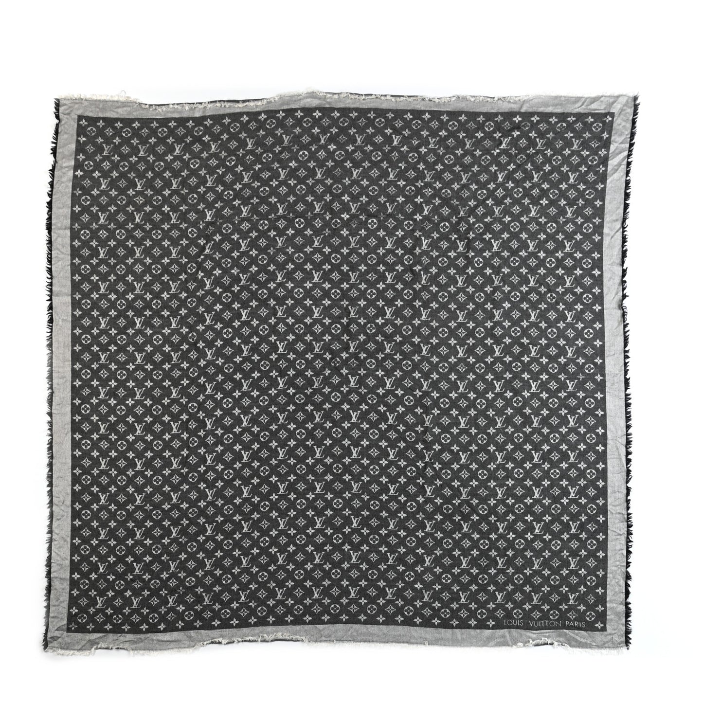 Silk Wool Monogram Denim Shawl Black