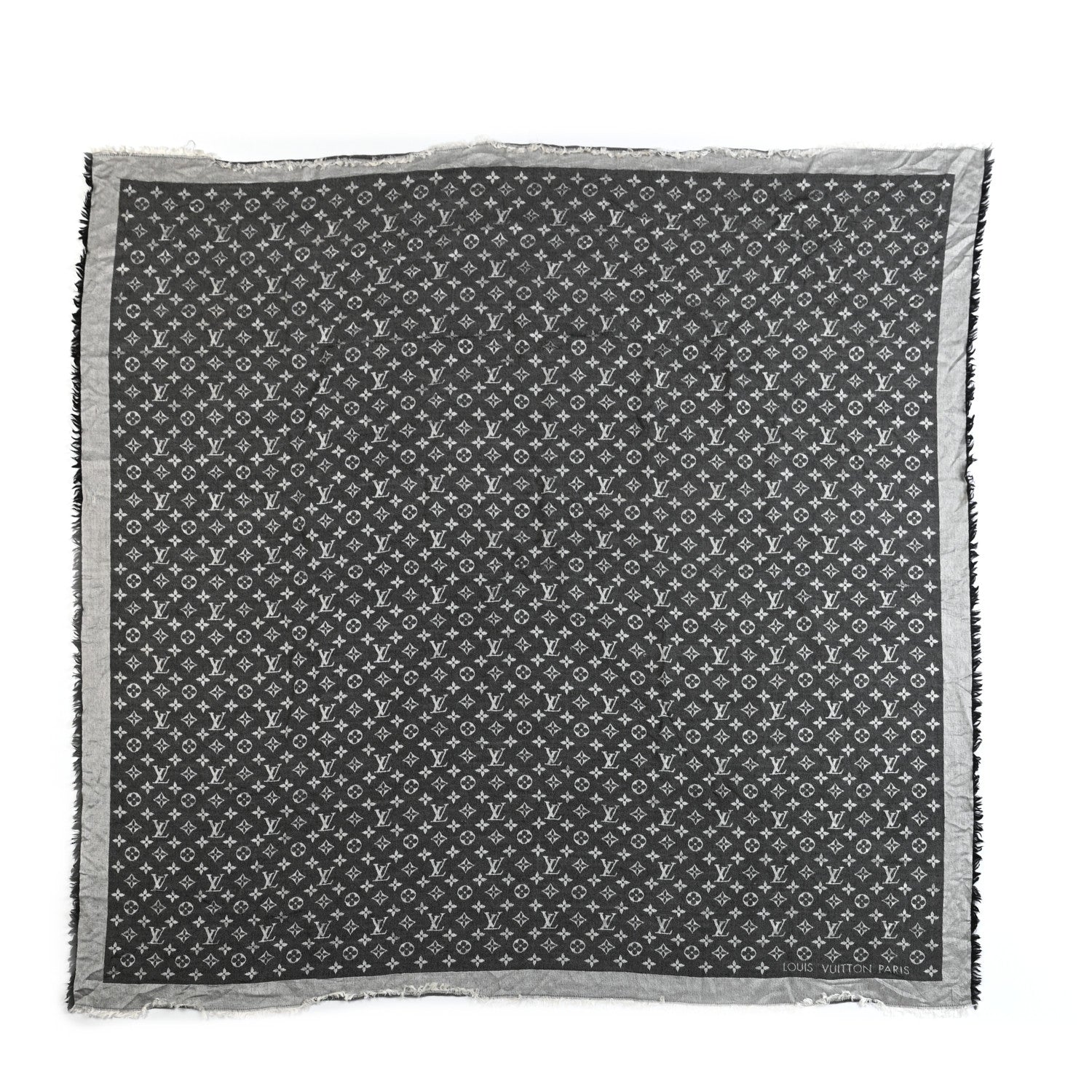 Louis Vuitton Silk Wool Monogram Denim Shawl Black 1 of 5