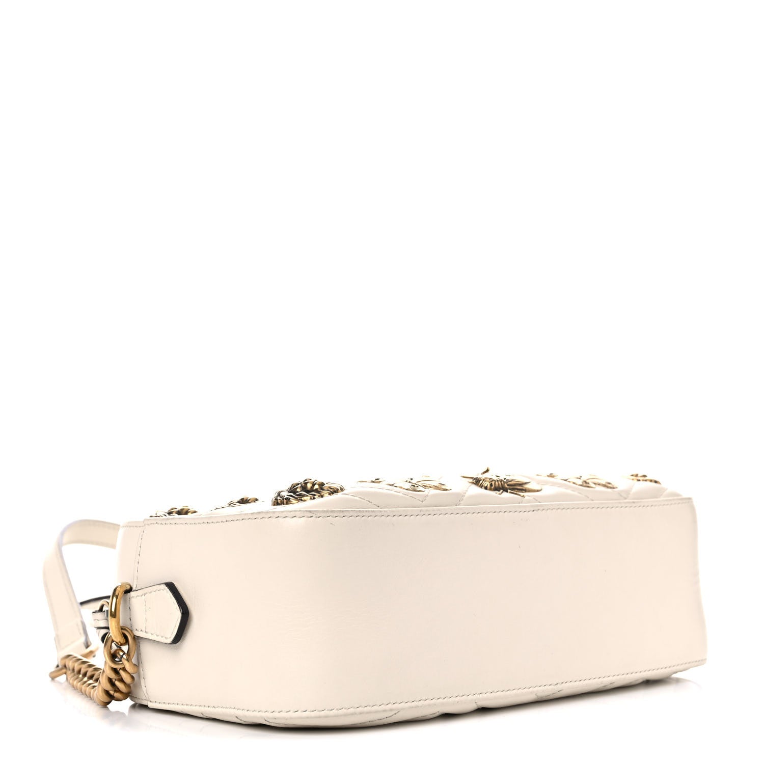 Gucci Calfskin Matelasse Animal Studs Small GG Marmont Chain Shoulder Bag White 3 of 17