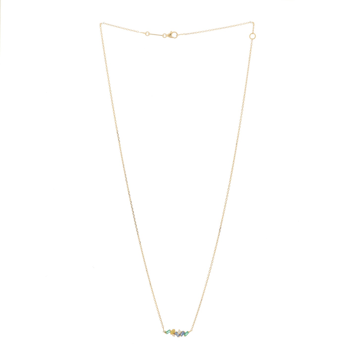 18K Yellow Gold Diamond Emerald Sapphire Pendant Necklace