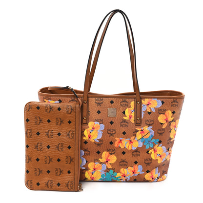 MCM Visetos Floral Print Medium Essential Zip Top Shopper Tote Cognac 3 of 11
