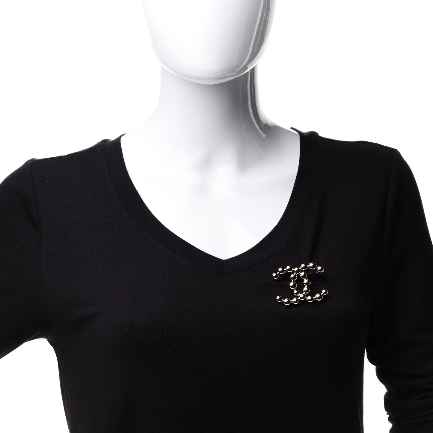 Metal Beaded CC Brooch Gold