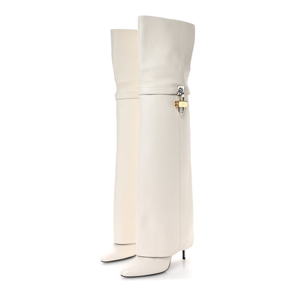 Givenchy Calfskin Shark Lock Pant Over the Knee Stiletto Boots 40 Ivory 4 of 8