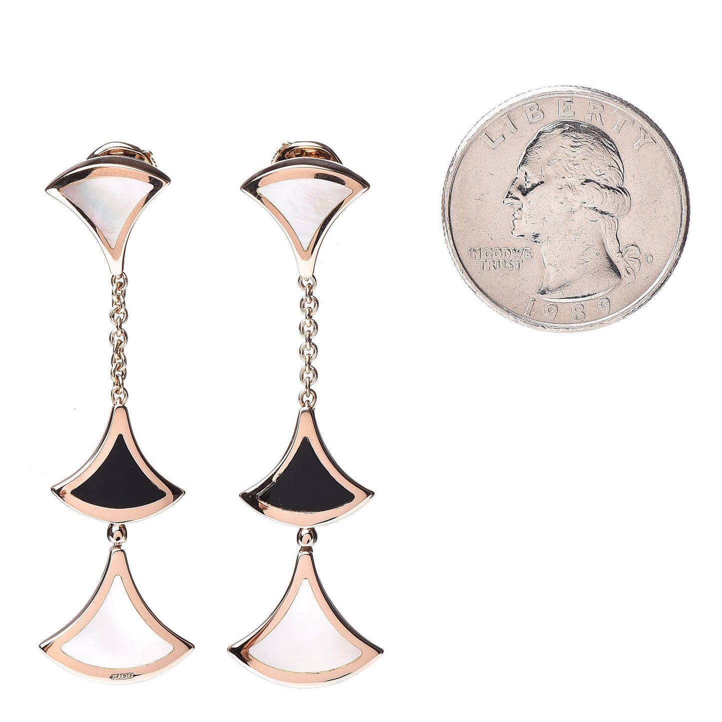 18K Rose Gold Black Onyx Mother of Pearl Divas' Dream Drop Earrings
