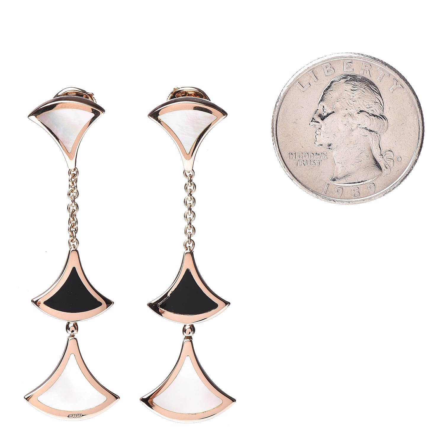 Bulgari 18K Rose Gold Black Onyx Mother of Pearl Divas' Dream Drop Earrings 2 of 7
